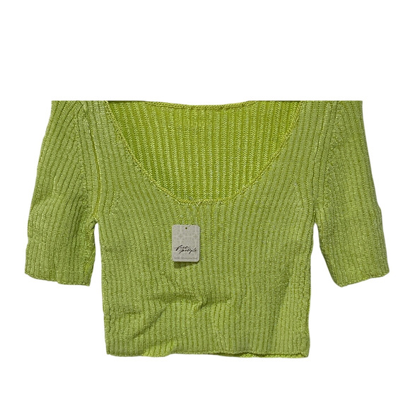 FREE PEOPLE TOP WOMENS XLARGE SAN LUCAS STRETCH KNIT CROP PULLOVER SWEATER GREEN - Picture 9 of 12